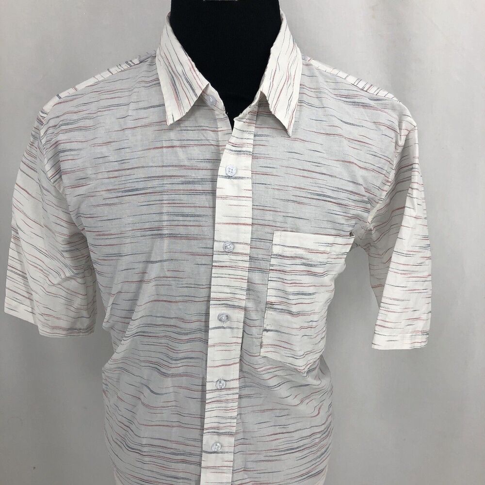 Stillwater Supply Button Front Camp Shirt White Blue Red Dot Stripe XL SSS10